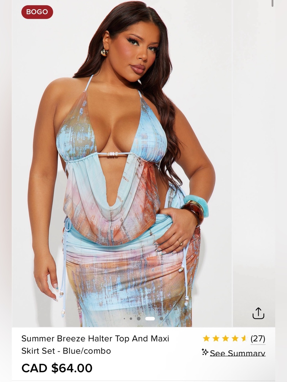Summer Breeze Halter Top & Maxi Skirt Set - Blue Combo
